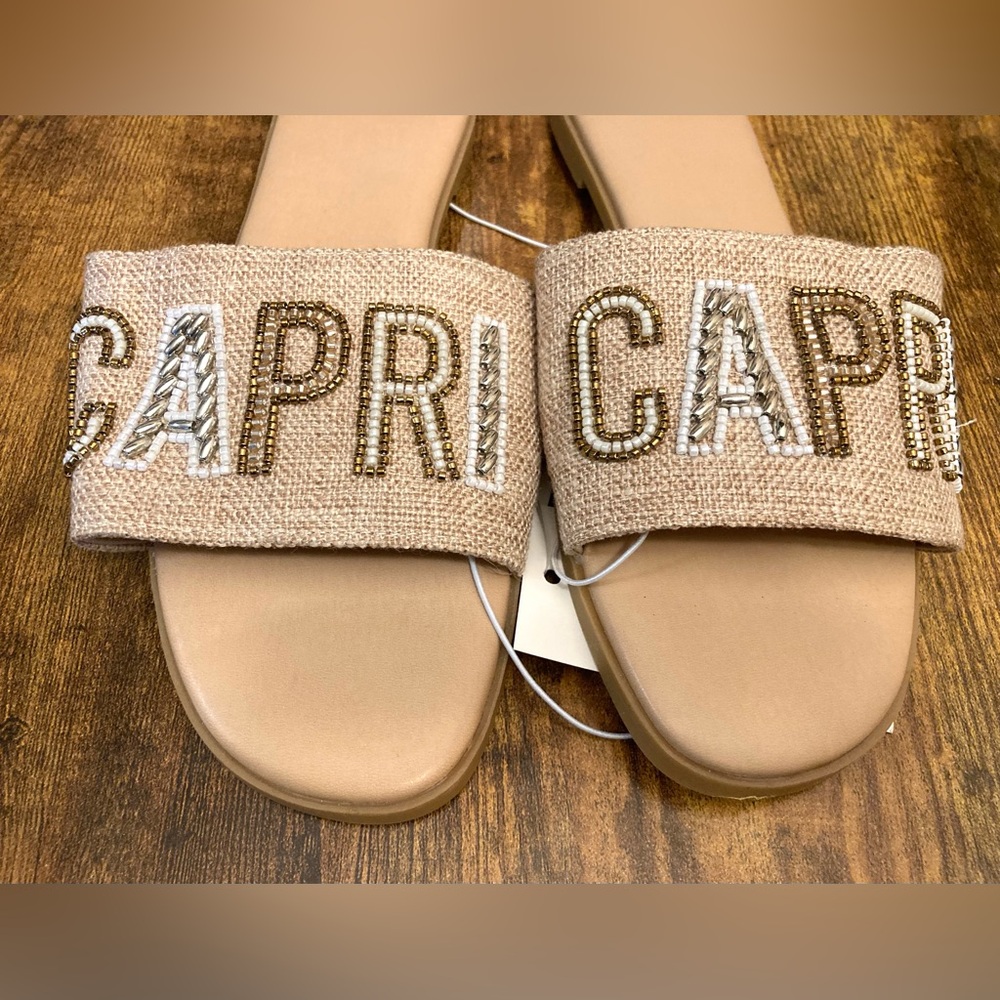 Women's Nehemia Beaded Canvas Slide Sandals - a New Day™ Tan Size 6.5 new - Picture 3 of 5